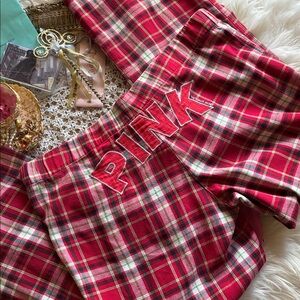 Y2K PINK Victoria Secret Vintage Rare Booty Plaid Glitter PJ Pant Boxer Red Cute